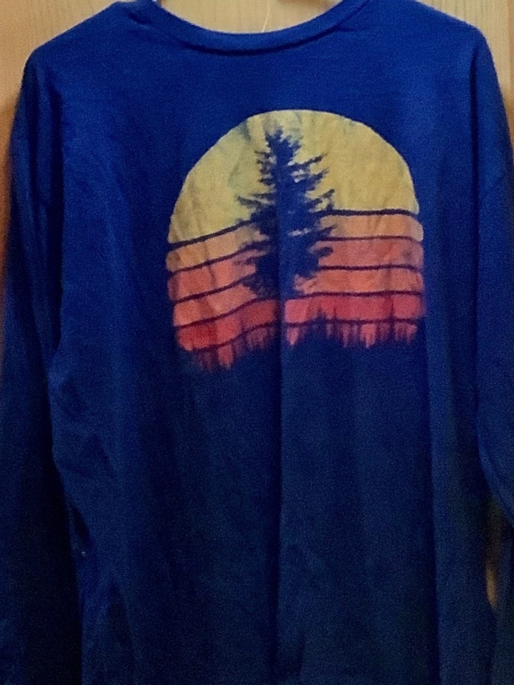 Retro Sun Minimalist Pine Tree Design Graphic Long Sleeve XXL T-Shirt
